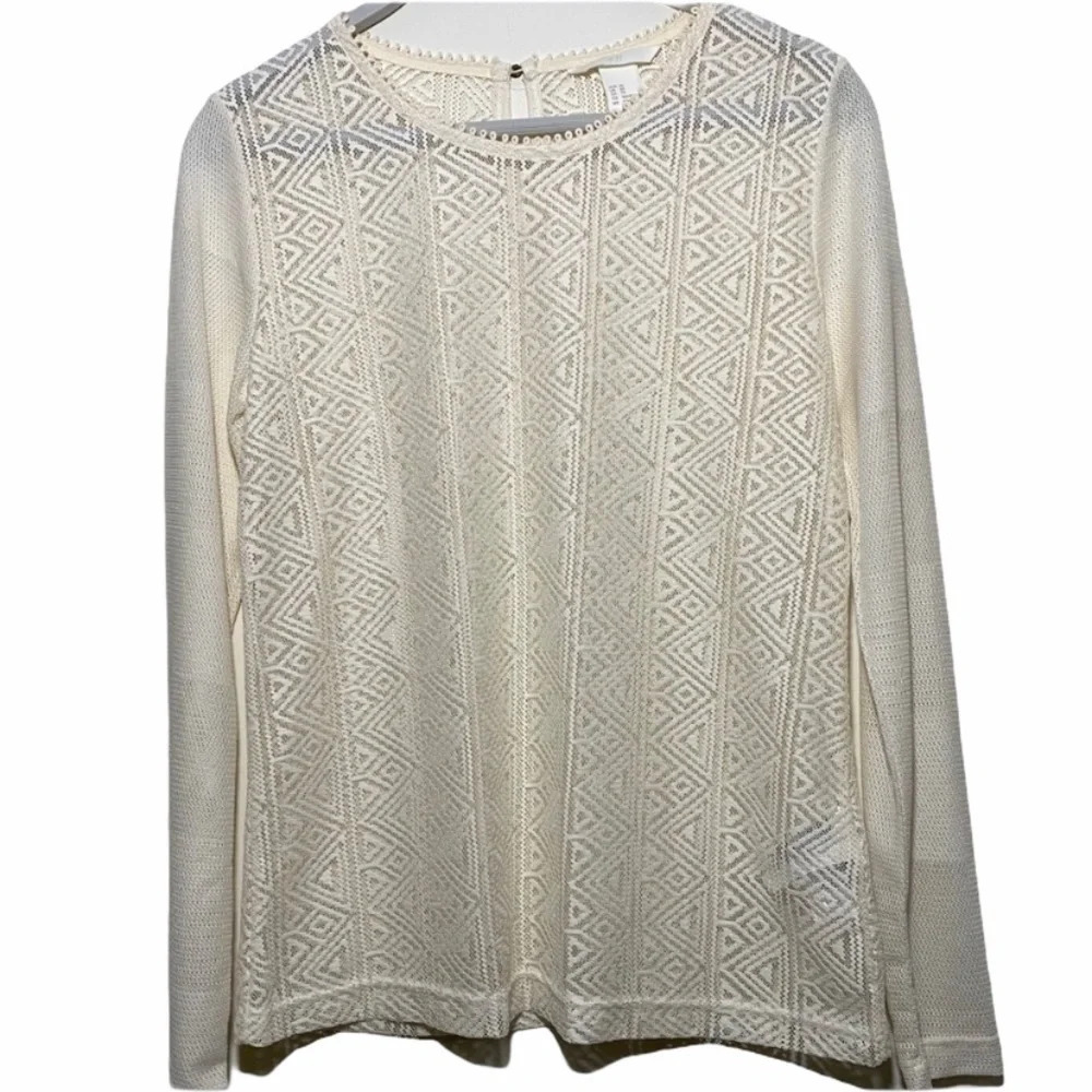 Like New H&M cream lace sheer long sleeve top XS